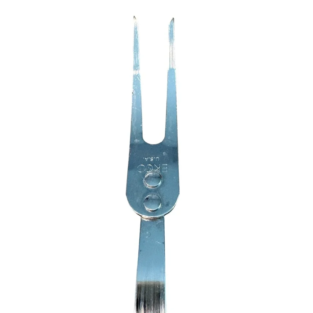 Vintage EKCO USA Stainless Steel Meat Carving Fork Black Textured Handle 10 inch